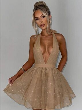 BABY BOO PIPPA MINI DRESS, S, GOLD SPARKLE  Gold Sparkle